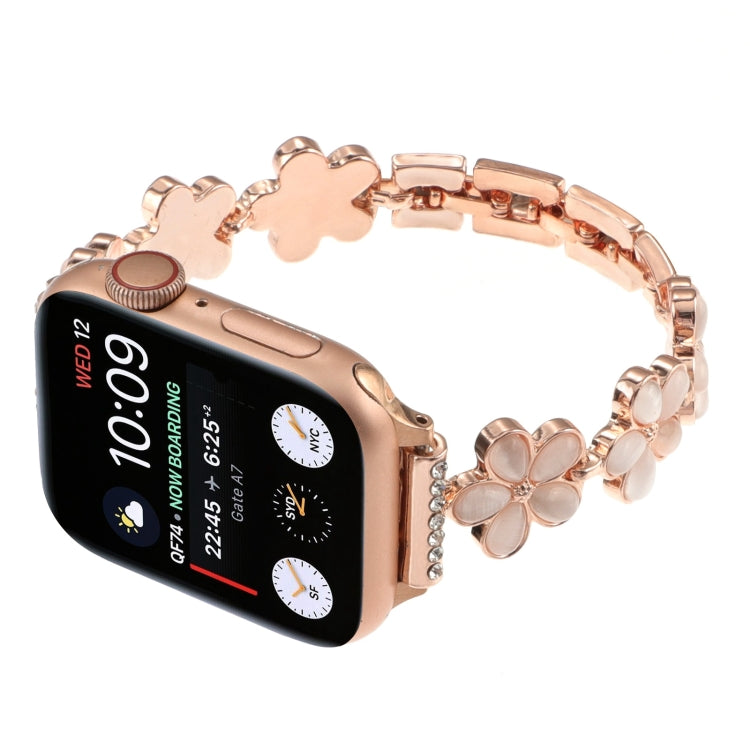 For Apple Watch 42mm 5-petaled Flower Zinc Alloy Chain Watch Band(Rose Gold)