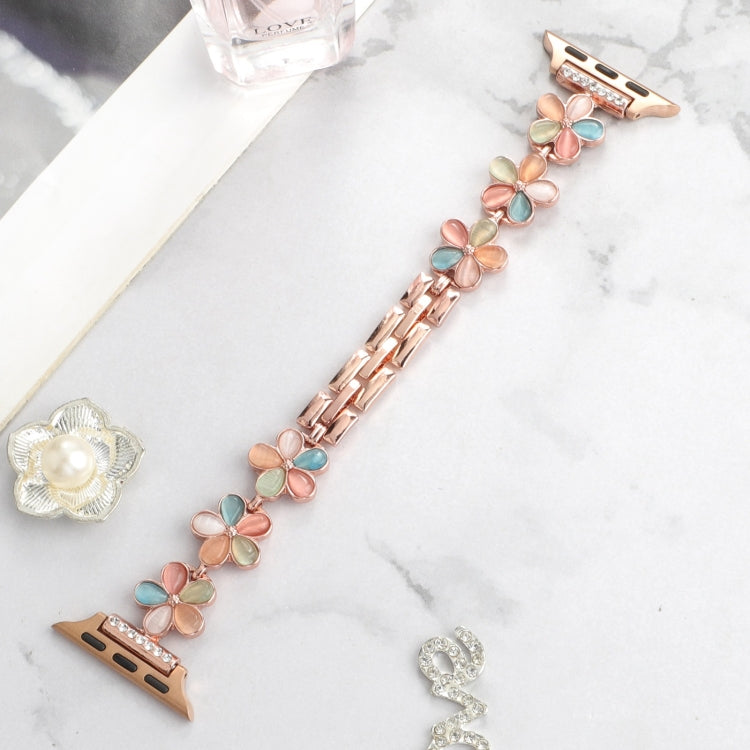 For Apple Watch 42mm 5-petaled Flower Zinc Alloy Chain Watch Band(Rose Gold Colorful) - Watch Bands by PMC TechLife | Online Shopping South Africa | PMC TechLife