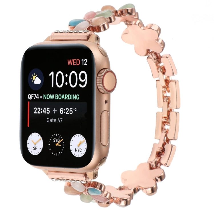 For Apple Watch 42mm 5-petaled Flower Zinc Alloy Chain Watch Band(Rose Gold Colorful) - Watch Bands by PMC TechLife | Online Shopping South Africa | PMC TechLife