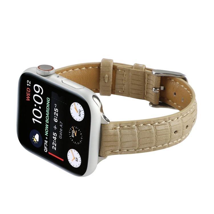 For Apple Watch SE 2022 44mm Slim Crocodile Leather Watch Band(Khaki) - free shipping - PMC TechLife - Order now!