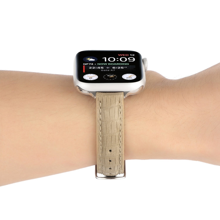 For Apple Watch SE 2022 44mm Slim Crocodile Leather Watch Band(Khaki) - free shipping - PMC TechLife - Order now!