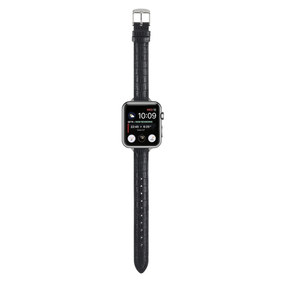 For Apple Watch SE 2022 44mm Slim Crocodile Leather Watch Band(Black)