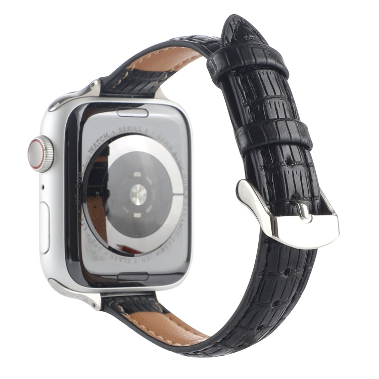 For Apple Watch SE 2022 44mm Slim Crocodile Leather Watch Band(Black)