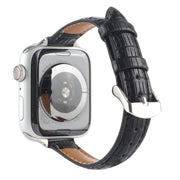 For Apple Watch SE 2022 44mm Slim Crocodile Leather Watch Band(Black)