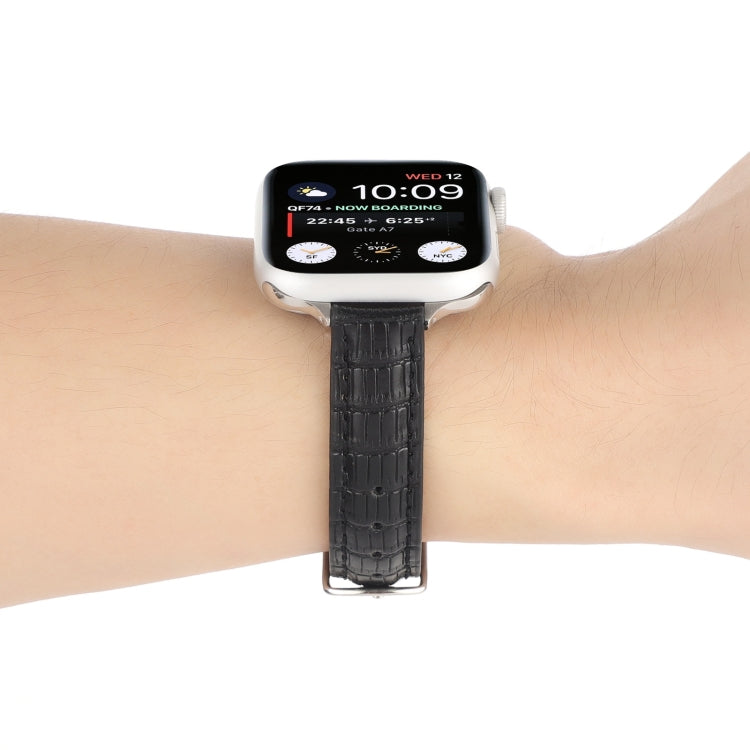 For Apple Watch SE 2022 44mm Slim Crocodile Leather Watch Band(Black)