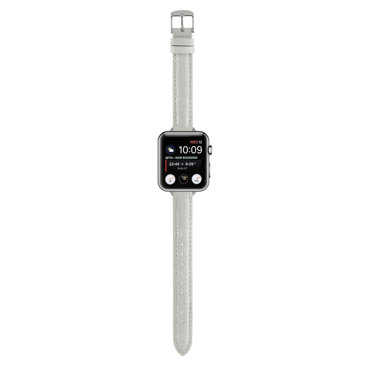 For Apple Watch Series 7 41mm Slim Crocodile Leather Watch Band(White)