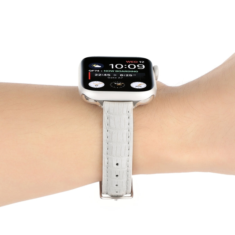 For Apple Watch Series 7 41mm Slim Crocodile Leather Watch Band(White) - Watch Bands by PMC TechLife | Online Shopping South Africa | PMC TechLife | Buy Now Pay Later Mobicred