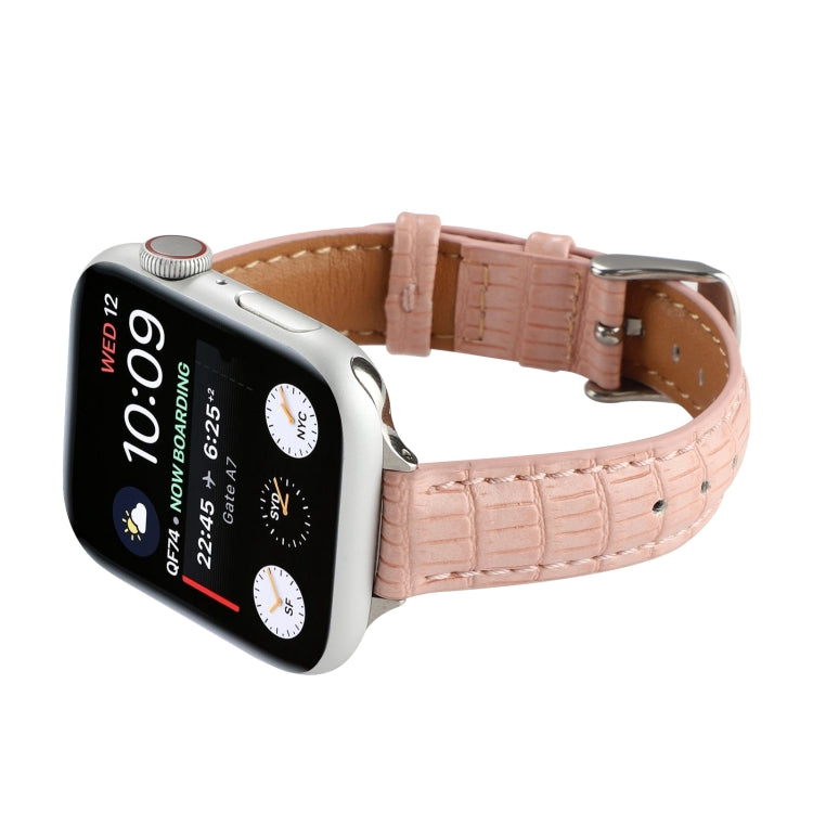 For Apple Watch Series 6 40mm Slim Crocodile Leather Watch Band(Pink) - Watch Bands by PMC TechLife | Online Shopping South Africa | PMC TechLife | Buy Now Pay Later Mobicred