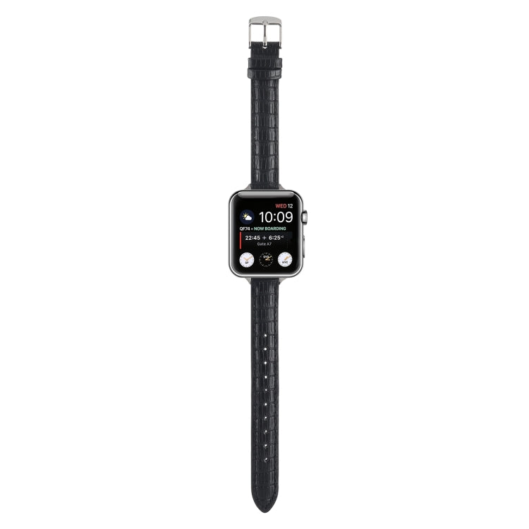 For Apple Watch Series 6 44mm Slim Crocodile Leather Watch Band(Black) - Watch Bands by PMC TechLife | Online Shopping South Africa | PMC TechLife | Buy Now Pay Later Mobicred