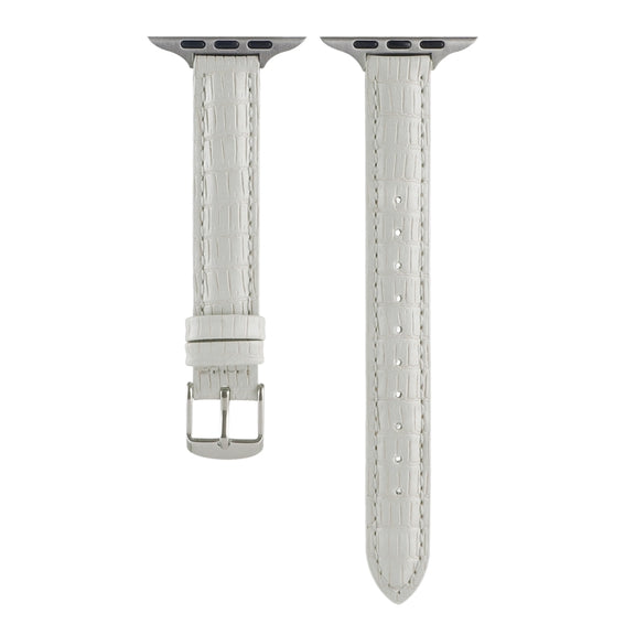 For Apple Watch Series 3 38mm Slim Crocodile Leather Watch Band(White)