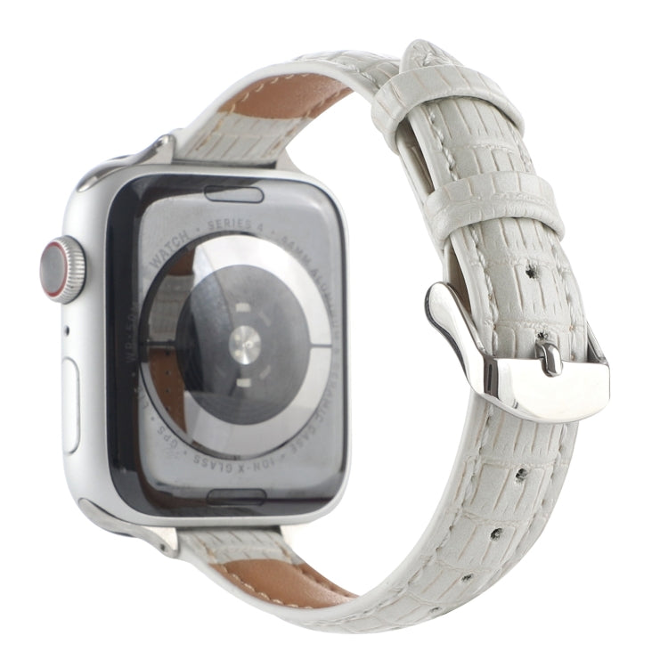For Apple Watch Series 3 38mm Slim Crocodile Leather Watch Band(White)