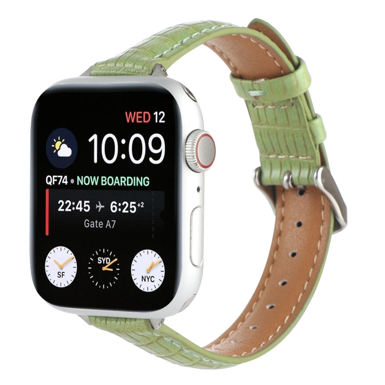 For Apple Watch 38mm Slim Crocodile Leather Watch Band(Light Green) - free shipping - PMC TechLife - Order now!
