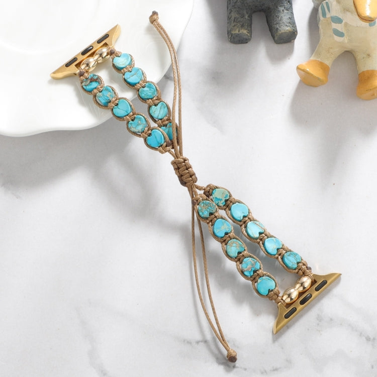 For Apple Watch Series 9 45mm Heart Stones Drawstring Chain Watch Band(Blue) - Watch Bands by PMC TechLife | Online Shopping South Africa | PMC TechLife | Buy Now Pay Later Mobicred