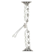 For Apple Watch Ultra 49mm Pearl Chain Metal Bracelet Watch Band(White Silver)