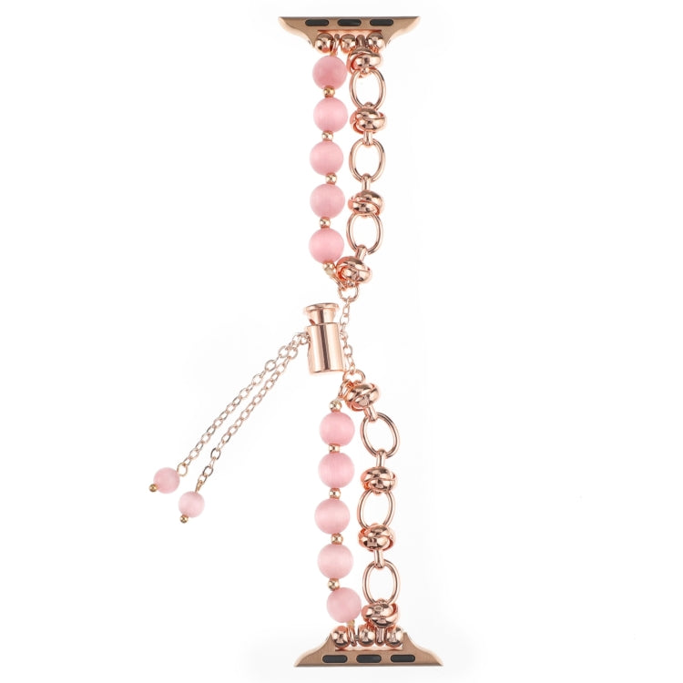 For Apple Watch Series 8 41mm Pearl Chain Metal Bracelet Watch Band(Pink Rose Gold) - free shipping - PMC TechLife - Order now!