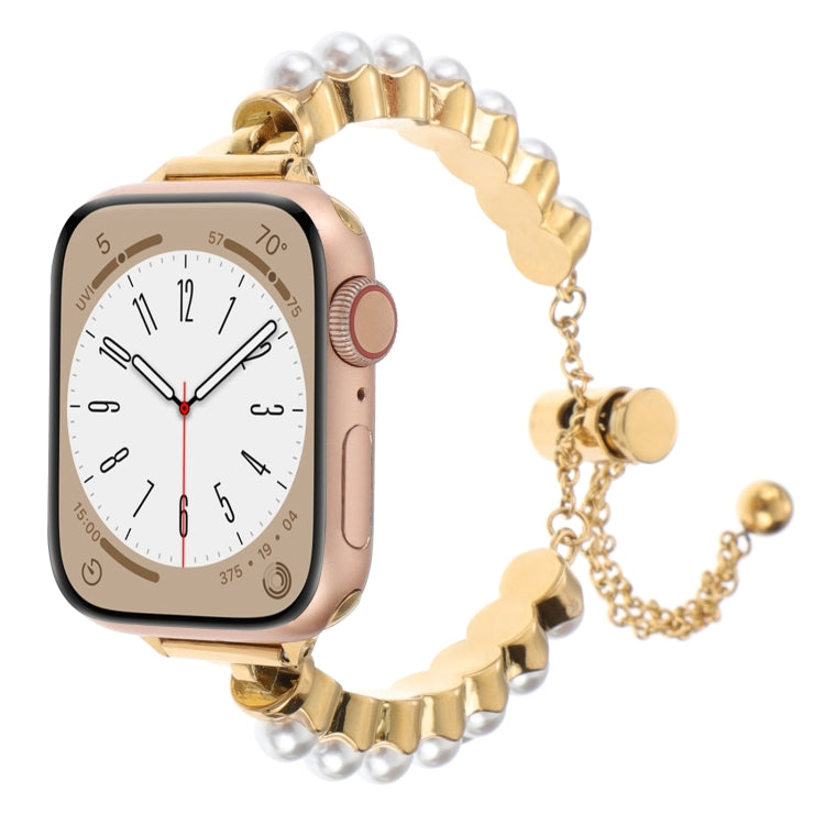For Apple Watch Series 9 45mm Pearl Bracelet Metal Watch Band(Gold) - free shipping - PMC TechLife - Order now!