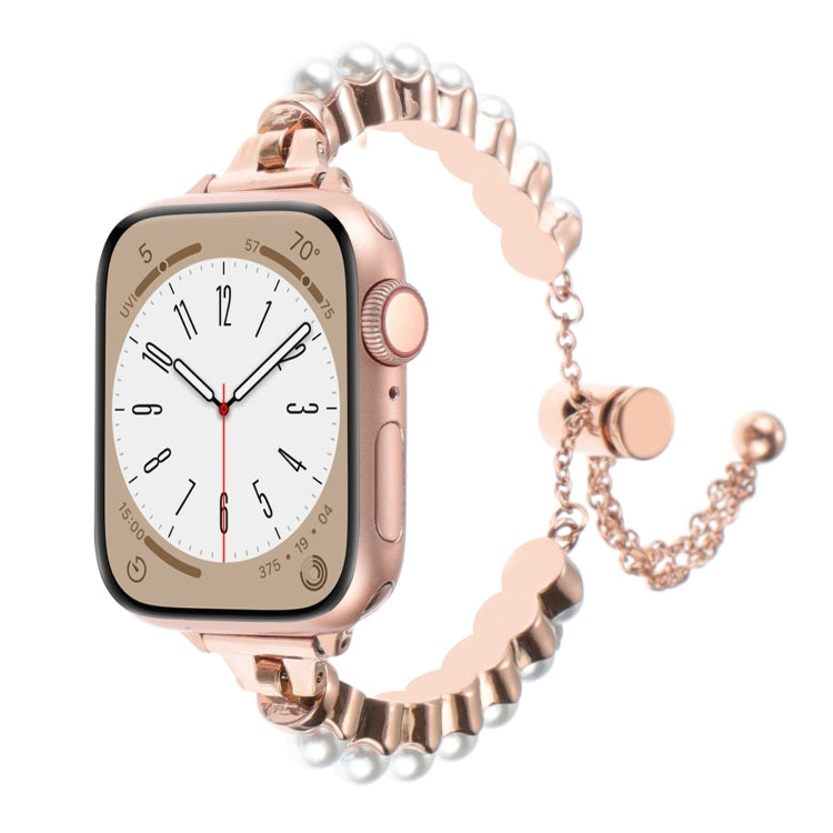 For Apple Watch Series 8 41mm Pearl Bracelet Metal Watch Band(Rose Gold) - free shipping - PMC TechLife - Order now!