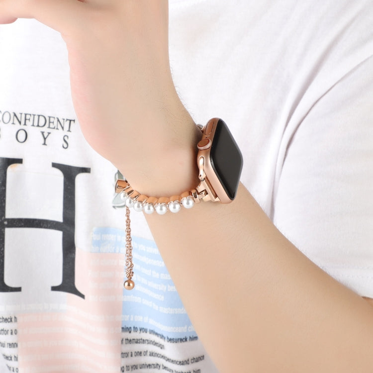 For Apple Watch Series 8 41mm Pearl Bracelet Metal Watch Band(Rose Gold) - free shipping - PMC TechLife - Order now!