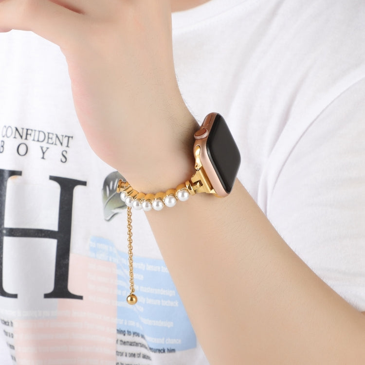 For Apple Watch Series 7 41mm Pearl Bracelet Metal Watch Band(Gold) - free shipping - PMC TechLife - Order now!