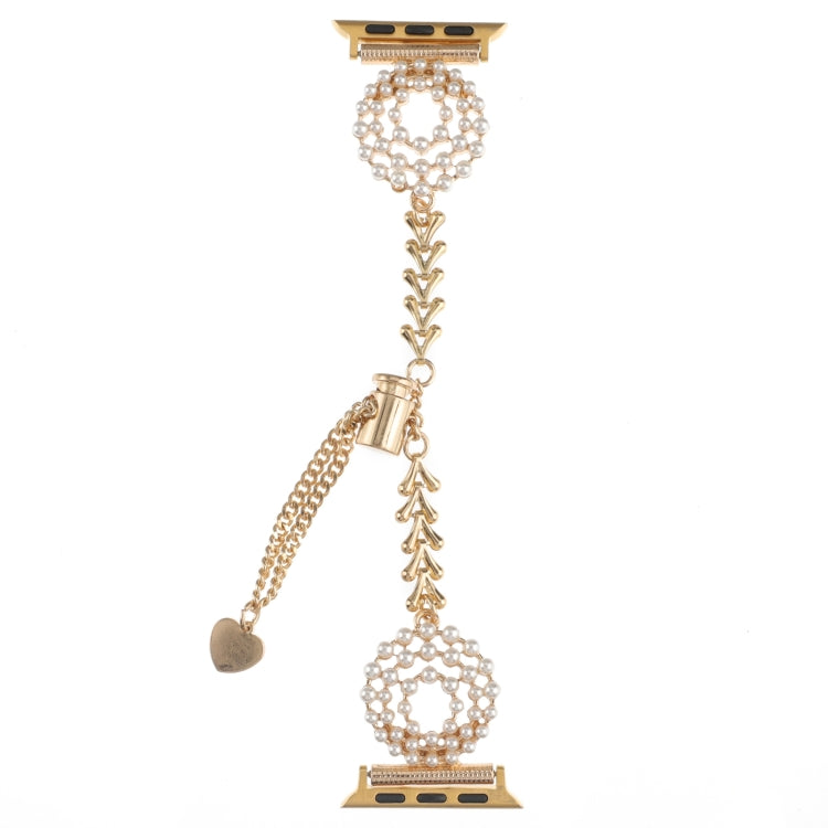For Apple Watch SE 2023 44mm Pearl Round Zinc Alloy Chain Metal Watch Band(Gold) - free shipping - PMC TechLife - Order now!
