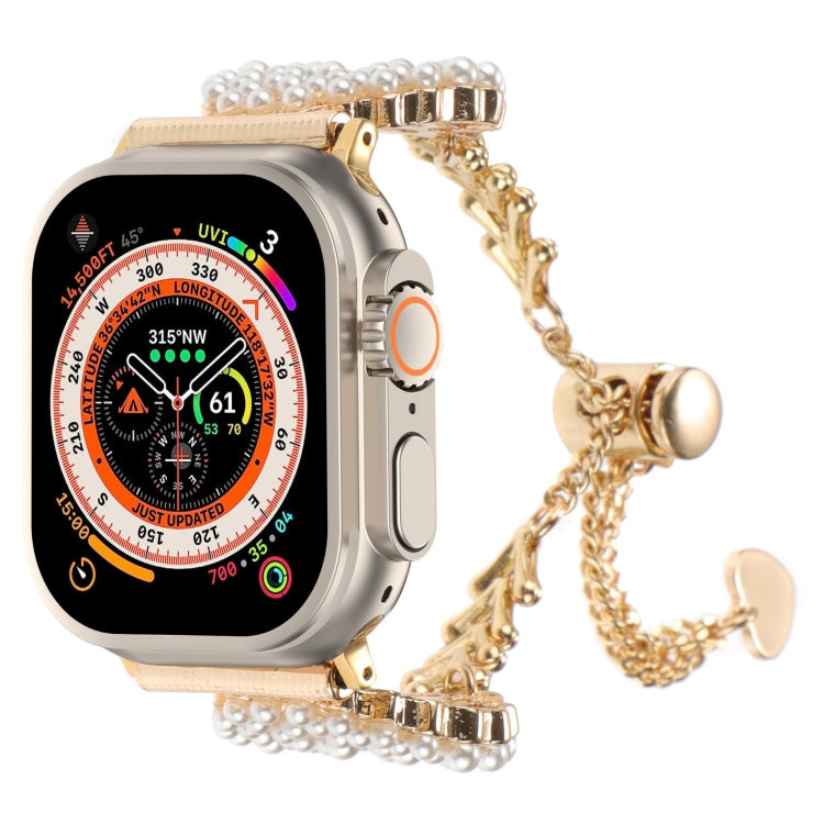 For Apple Watch Ultra 2 49mm Pearl Round Zinc Alloy Chain Metal Watch Band(Gold) - free shipping - PMC TechLife - Order now!