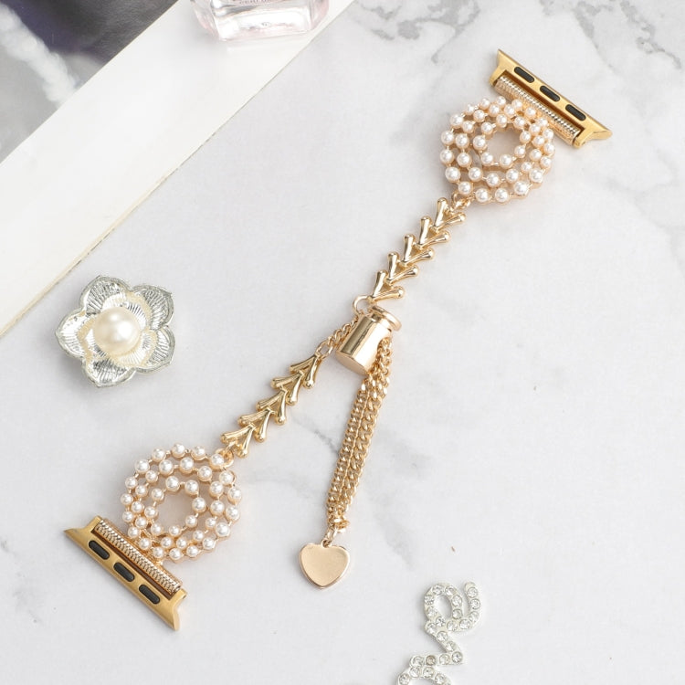 For Apple Watch Ultra 2 49mm Pearl Round Zinc Alloy Chain Metal Watch Band(Gold) - free shipping - PMC TechLife - Order now!