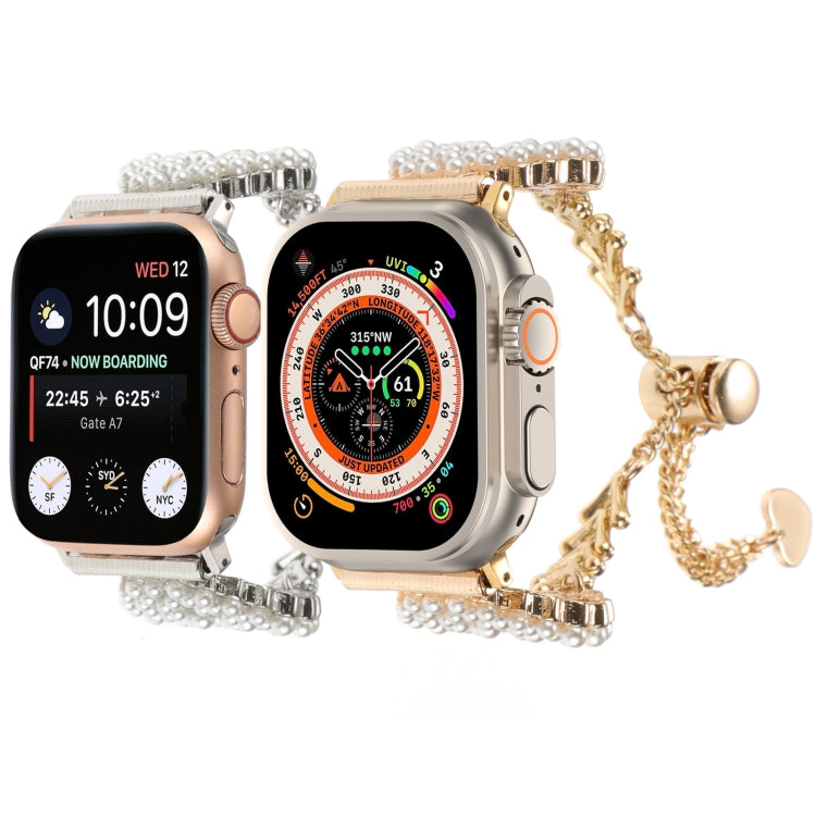 For Apple Watch Series 3 38mm Pearl Round Zinc Alloy Chain Metal Watch Band(Gold) - free shipping - PMC TechLife - Order now!