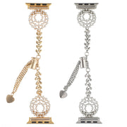 For Apple Watch Series 3 38mm Pearl Round Zinc Alloy Chain Metal Watch Band(Gold)