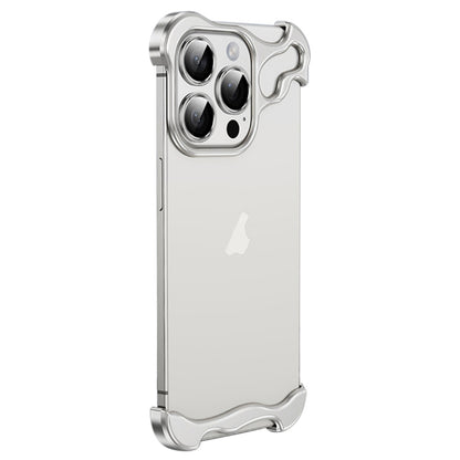 For iPhone 15 Pro Frameless Metal Corner Pad Phone Case with Lens Film(White) - free shipping - PMC Jewellery - Order now!