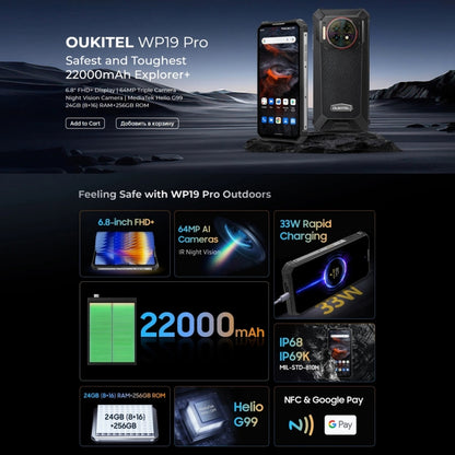 Oukitel WP19 Pro, 8GB+256GB, 6.8 inch MediaTek Helio G99 Octa-core, NFC, Network: 4G(Black) - free shipping - PMC Jewellery - Order now!