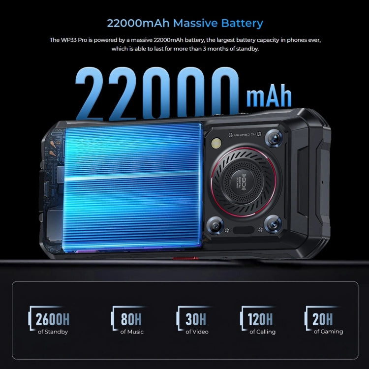 Oukitel WP33 Pro, 8GB+256GB, IP68/IP69K, Fingerprint Identification, 22000mAh, 6.6 inch MediaTek Dimensity 6100+ Octa-core, NFC, OTG, Network: 5G(Black)
