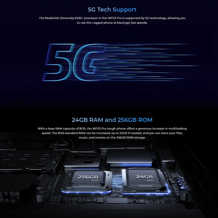 Oukitel WP33 Pro, 8GB+256GB, IP68/IP69K, Fingerprint Identification, 22000mAh, 6.6 inch MediaTek Dimensity 6100+ Octa-core, NFC, OTG, Network: 5G(Black) - free shipping - PMC TechLife - Order now!