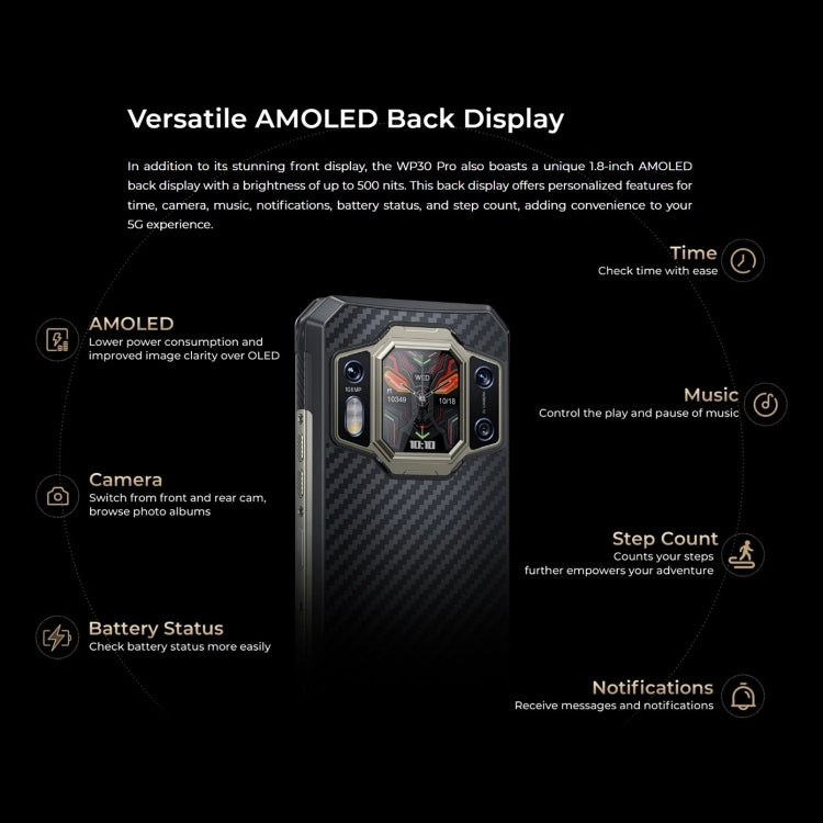 Oukitel WP30 Pro 5G, 12GB+512GB, IP68/IP69K, 108MP Camera, 11000mAh, 6.78 inch + 1.8 inch MediaTek Dimensity 8050 Octa-core 3.0GHz, NFC, OTG, Network: 5G(Black) - free shipping - PMC TechLife - Order now!