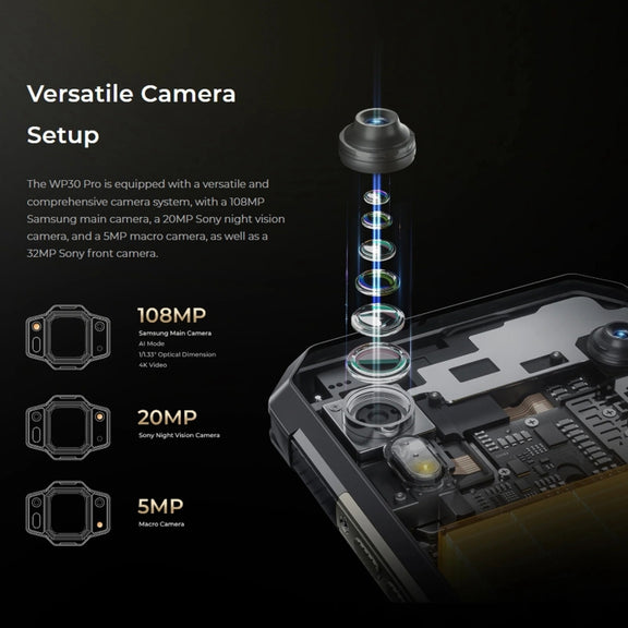 Oukitel WP30 Pro 5G, 12GB+512GB, IP68/IP69K, 108MP Camera, 11000mAh, 6.78 inch + 1.8 inch MediaTek Dimensity 8050 Octa-core 3.0GHz, NFC, OTG, Network: 5G(Black)