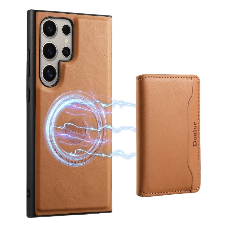 For Samsung Galaxy S23 Ultra 5G Denior Cowhide Texture Leather MagSafe Detachable Wallet Phone Case(Khaki) - Galaxy S23 Ultra 5G Cases by Denior | Online Shopping South Africa | PMC TechLife
