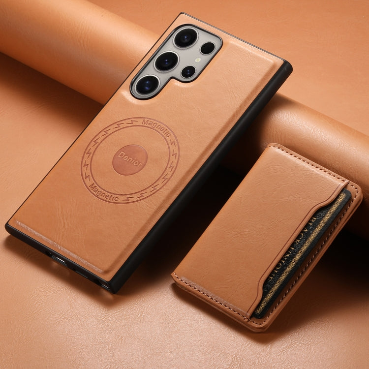 For Samsung Galaxy S23 Ultra 5G Denior Cowhide Texture Leather MagSafe Detachable Wallet Phone Case(Khaki)