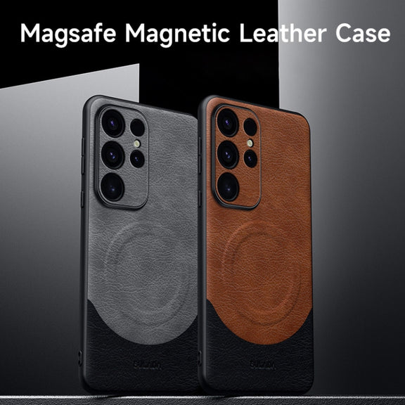 For Samsung Galaxy S24 5G SULADA Stitching Leather MagSafe Magnetic Phone Case(Brown)