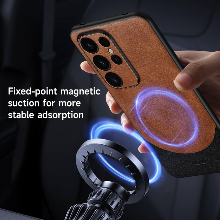 For Samsung Galaxy S24 5G SULADA Stitching Leather MagSafe Magnetic Phone Case(Brown)