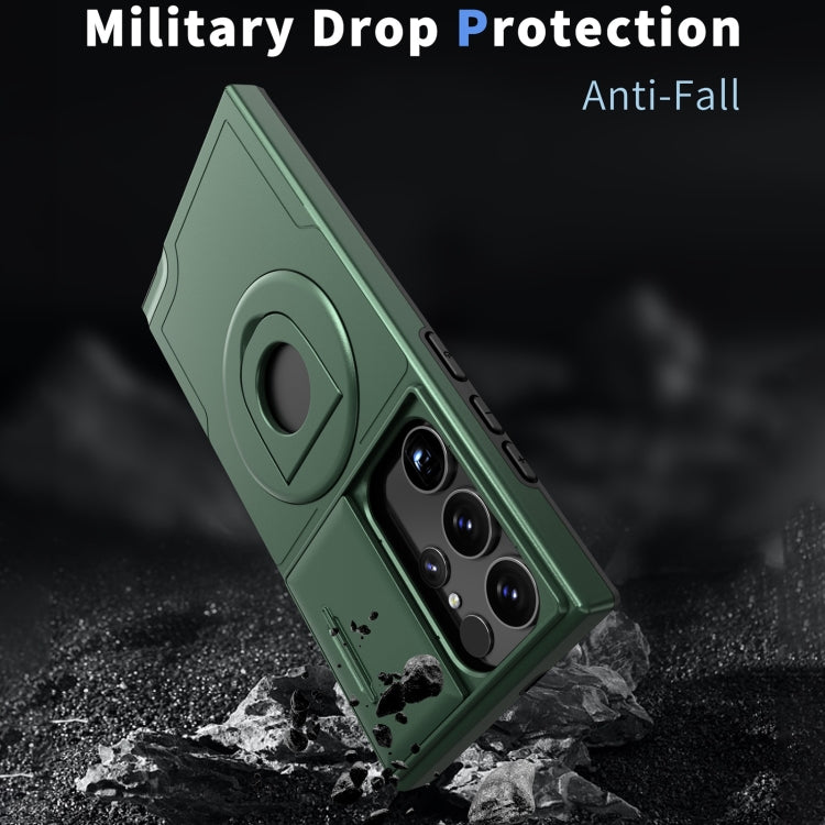 For Samsung Galaxy S23 Ultra 5G Camshield MagSafe Ring Holder Armor Phone Case(Deep Green)