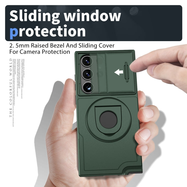 For Samsung Galaxy S23 Ultra 5G Camshield MagSafe Ring Holder Armor Phone Case(Deep Green)