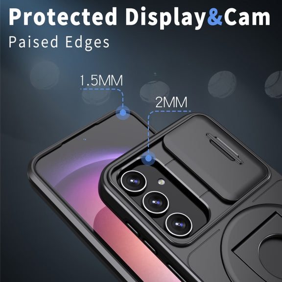 For Samsung Galaxy S23 5G Camshield MagSafe Ring Holder Armor Phone Case(Black)