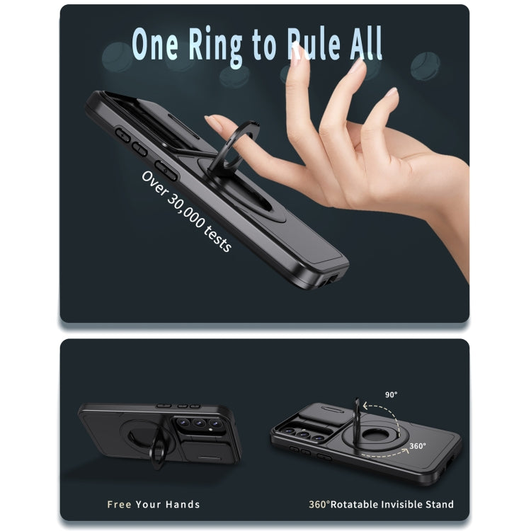 For Samsung Galaxy S23 5G Camshield MagSafe Ring Holder Armor Phone Case(Black)