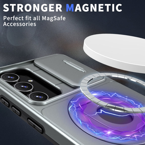 For Samsung Galaxy S22+ 5G Camshield MagSafe Ring Holder Armor Phone Case(Titanium Grey)