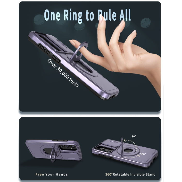 For Samsung Galaxy S22+ 5G Camshield MagSafe Ring Holder Armor Phone Case(Puple) - free shipping - PMC TechLife - Order now!