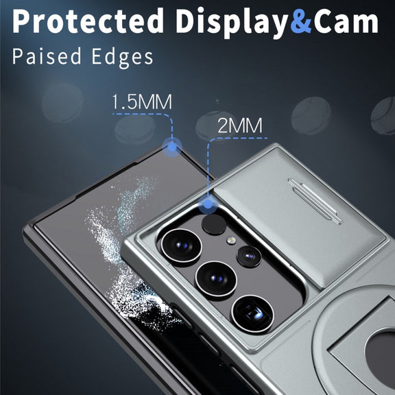 For Samsung Galaxy S22 Ultra 5G Camshield MagSafe Ring Holder Armor Phone Case(Titanium Grey)