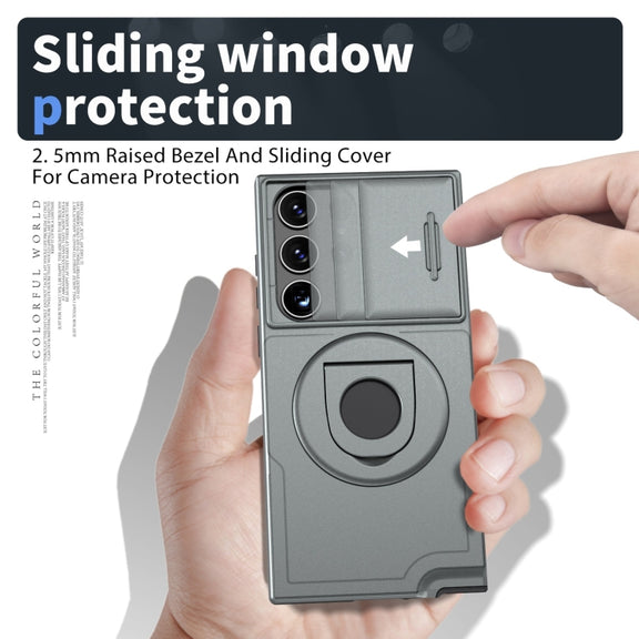 For Samsung Galaxy S22 Ultra 5G Camshield MagSafe Ring Holder Armor Phone Case(Titanium Grey)