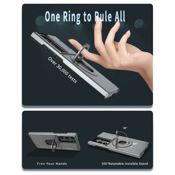 For Samsung Galaxy S22 Ultra 5G Camshield MagSafe Ring Holder Armor Phone Case(Titanium Grey)