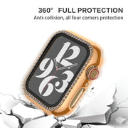 For Apple Watch Series 9 / 8 / 7 41mm Plating Row Diamond PC Watch Case with Film(Black)