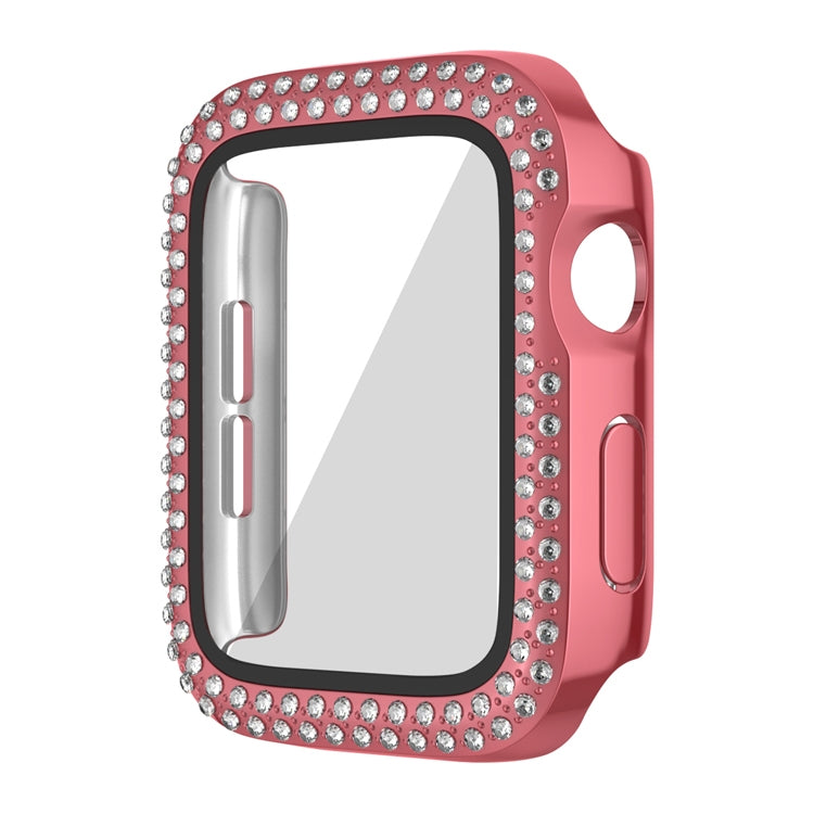 For Apple Watch Series 9 / 8 / 7 41mm Plating Dual-Row Diamond PC Watch Case with Film(Rose Pink) - free shipping - PMC TechLife - Order now!
