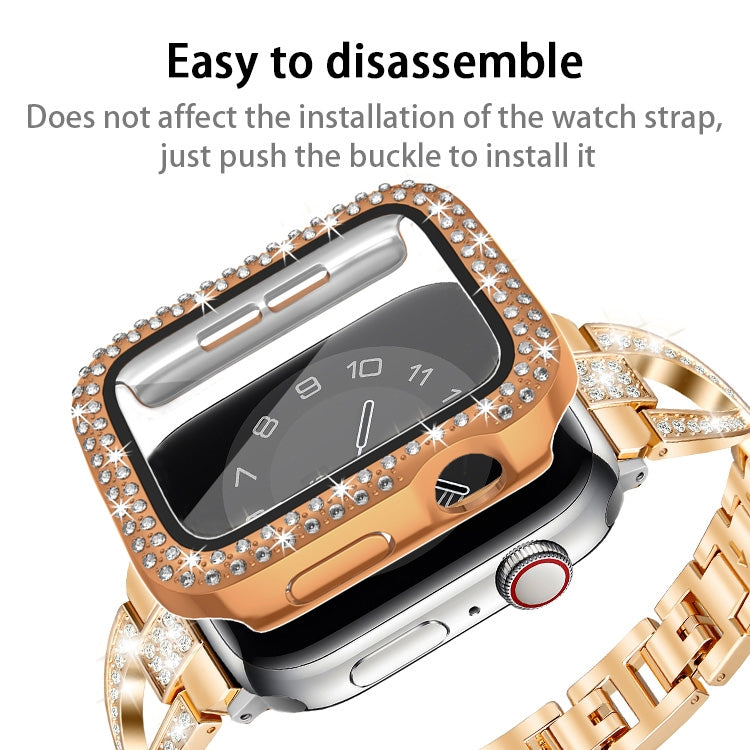 For Apple Watch Series 9 / 8 / 7 41mm Plating Dual-Row Diamond PC Watch Case with Film(Rose Gold) - free shipping - PMC TechLife - Order now!